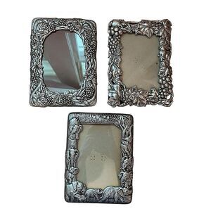 Arthur Court Three Silver Toned Vintage Grape and Elephant Picture Frames